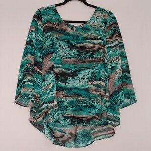 Women's JLO Marble Green/Blue Blouse with attached Tank Top Size Medium